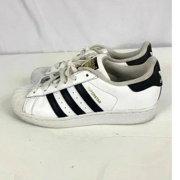 Adidas Superstar Leather 3-Stripe Shoes Mens 5.5 White Black Leather 789006 - Picture 8 of 10